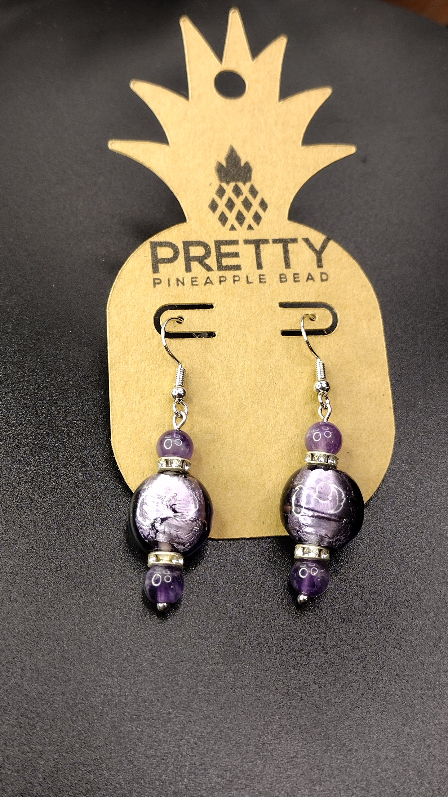 Purple Crystal Bar Earrings Pretty Pineapple Bead Pretty Pineapple Bead