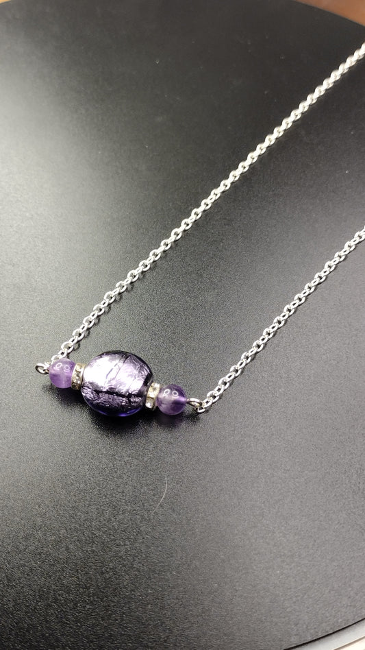 Purple Crystal Bar Necklace Pretty Pineapple Bead Pretty Pineapple Bead
