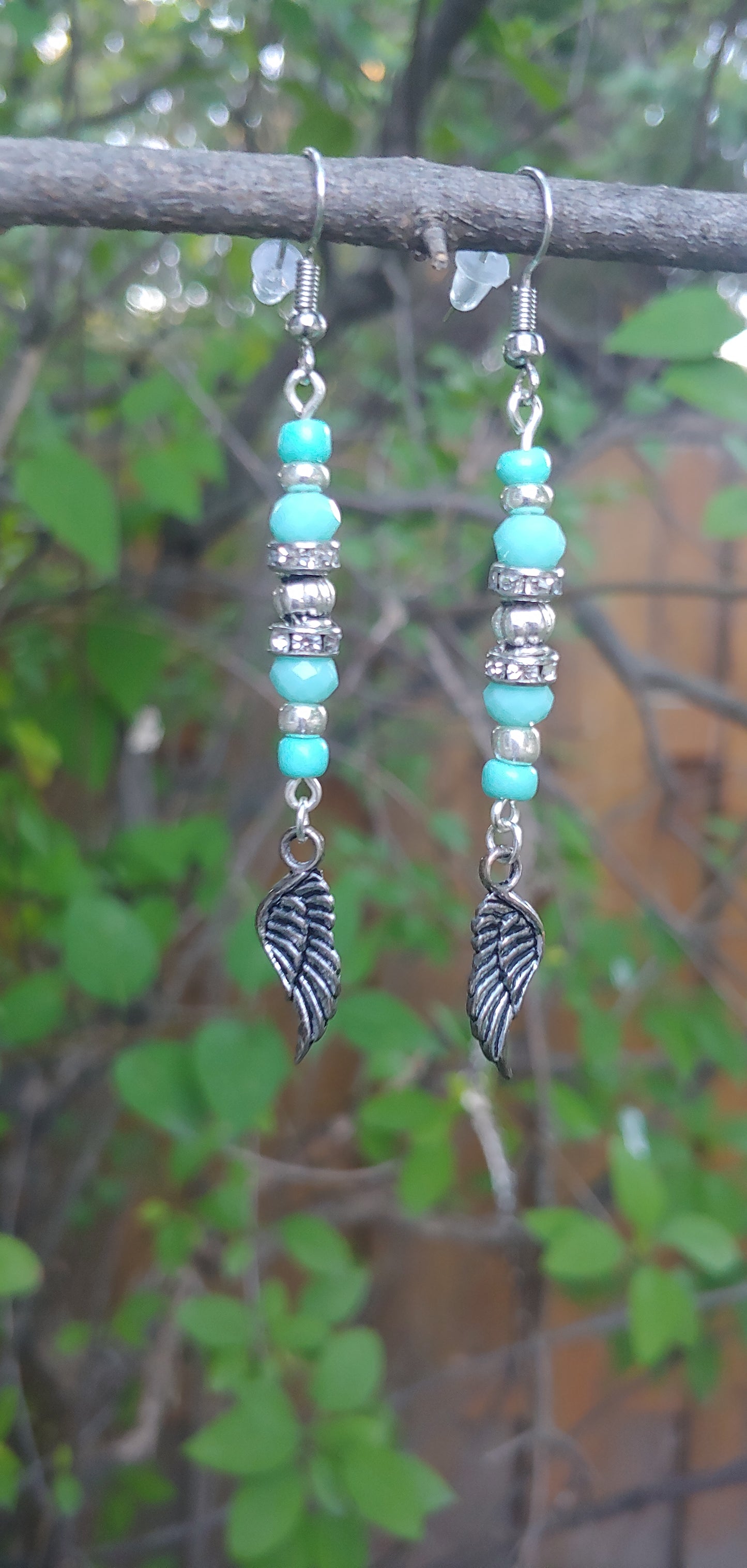 Teal Feather Wing Earrings