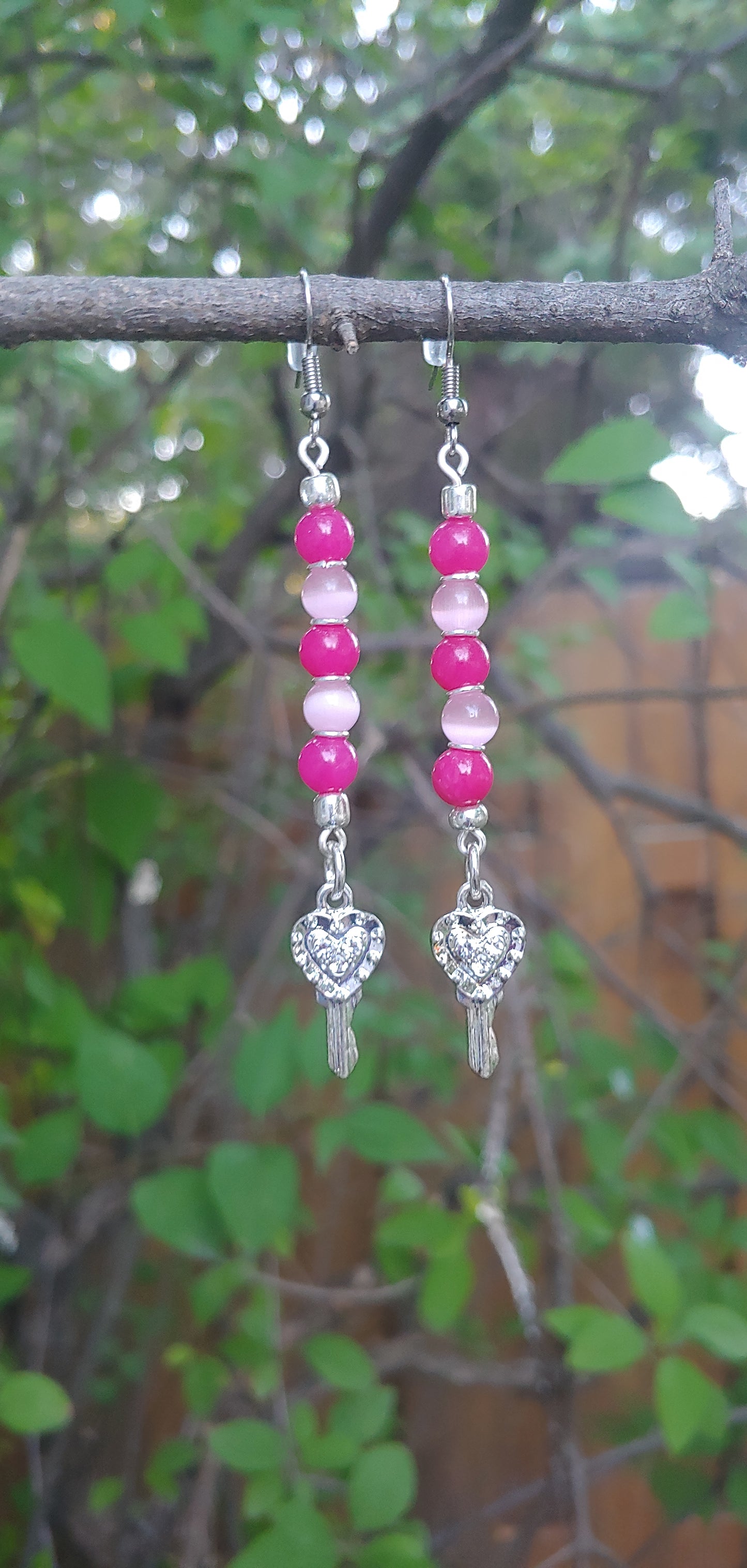 Pink Heart Key Earrings freeshipping - Prettypineapplebead