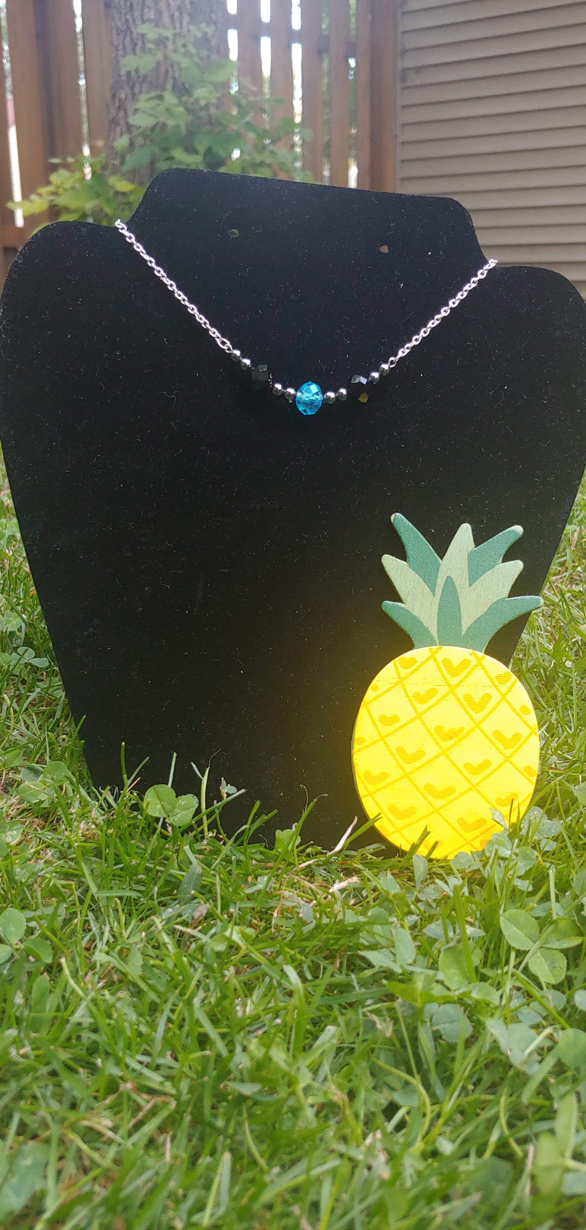 Aqua & Black Bar Necklace Prettypineapplebead Prettypineapplebead