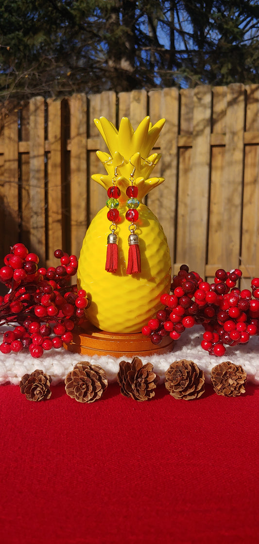 Red Christmas Tassel Earrings Prettypineapplebead Prettypineapplebead