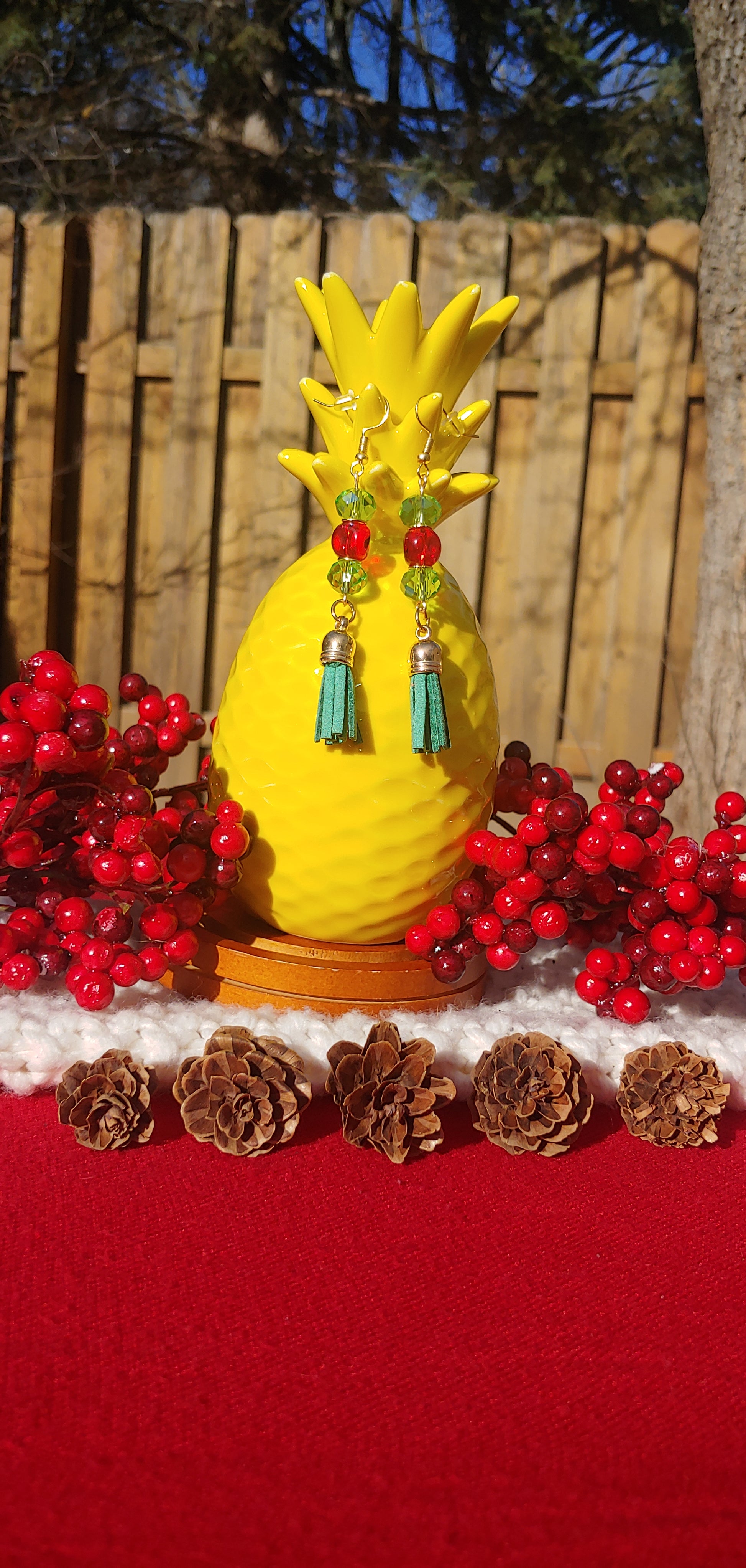 Green Christmas Tassel Earrings Prettypineapplebead Prettypineapplebead