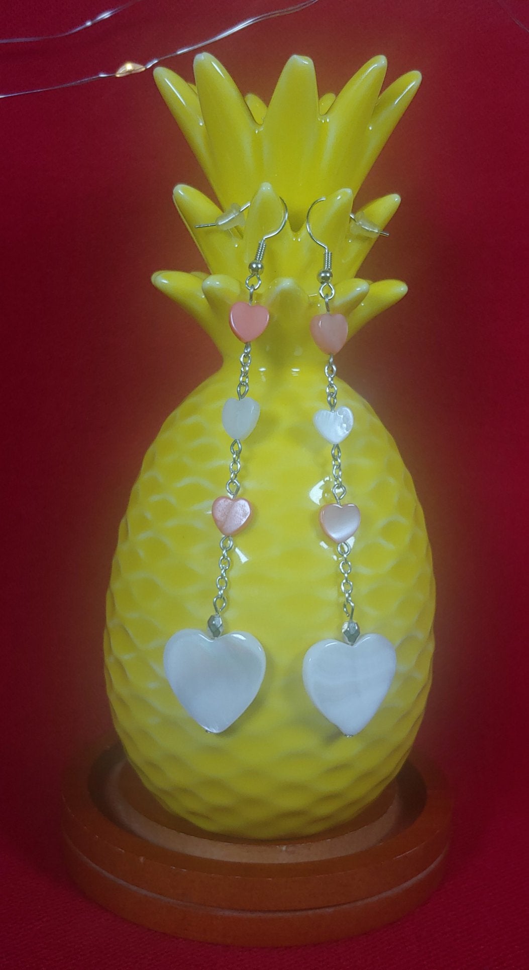 Coral & White Heart Earrings