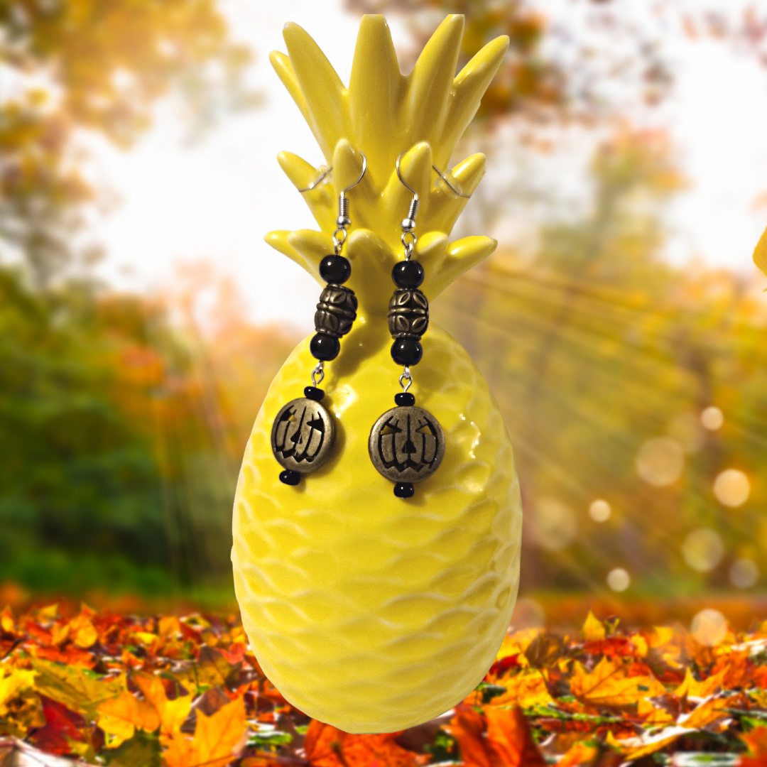 Brass Jack-o'-lantern Earrings Pretty Pineapple Bead Pretty Pineapple Bead