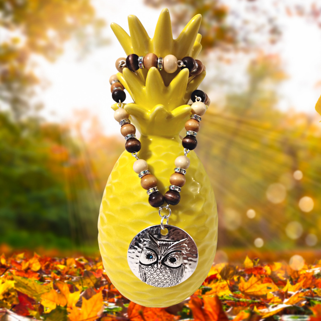 Beaded Owl Necklace Pretty Pineapple Bead  Pretty Pineapple Bead