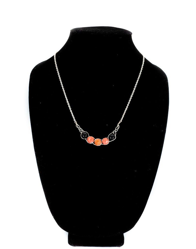 Coral Crackle Braided Bar Necklace freeshipping - Prettypineapplebead