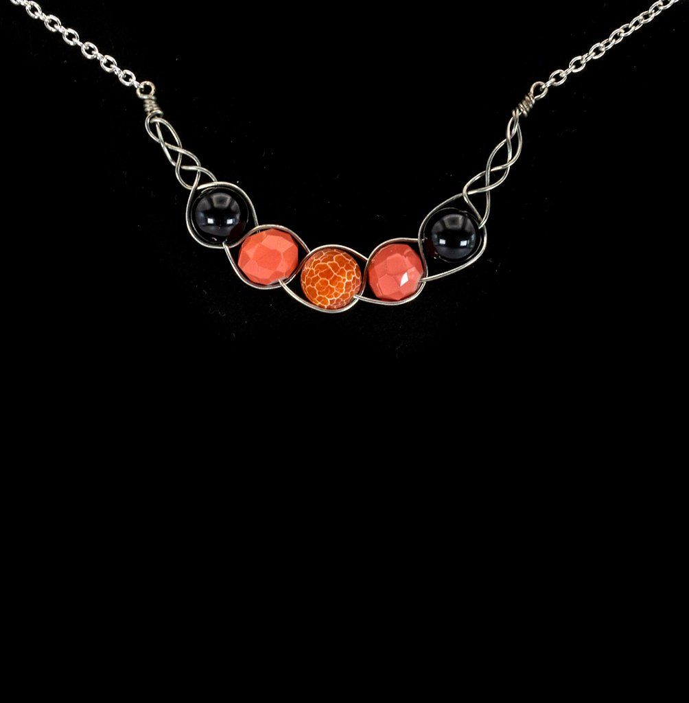 Coral Crackle Braided Bar Necklace freeshipping - Prettypineapplebead