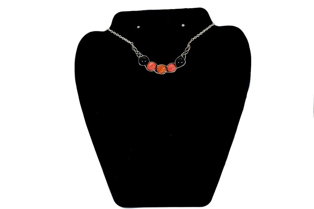 Coral Crackle Braided Bar Necklace freeshipping - Prettypineapplebead