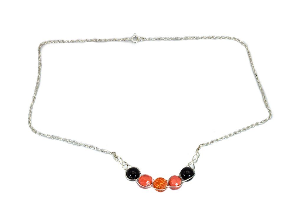 Coral Crackle Braided Bar Necklace freeshipping - Prettypineapplebead