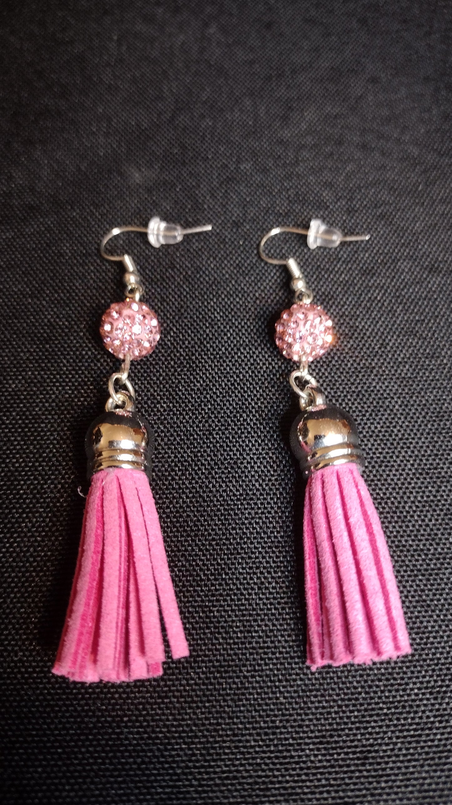 Pink Rhinestone & Tassel Earrings