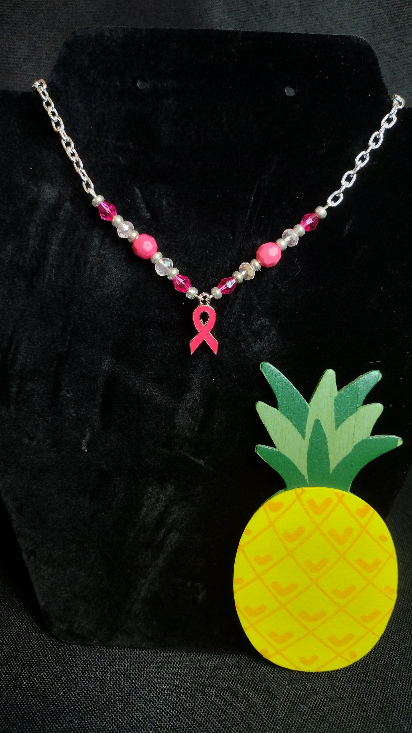 Dark Pink Ribbon Necklace