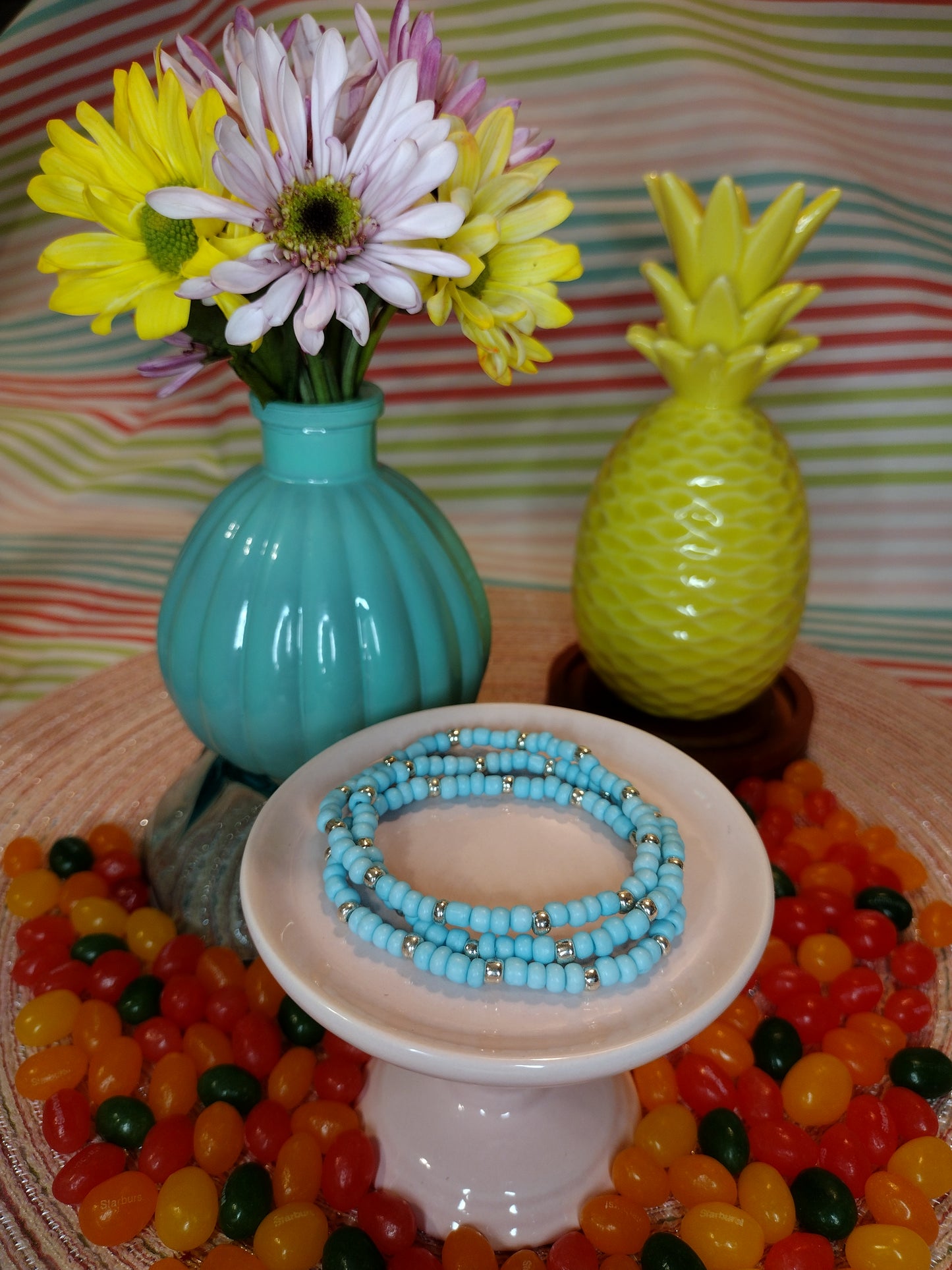 Teal Blue Seed Bead Bracelet