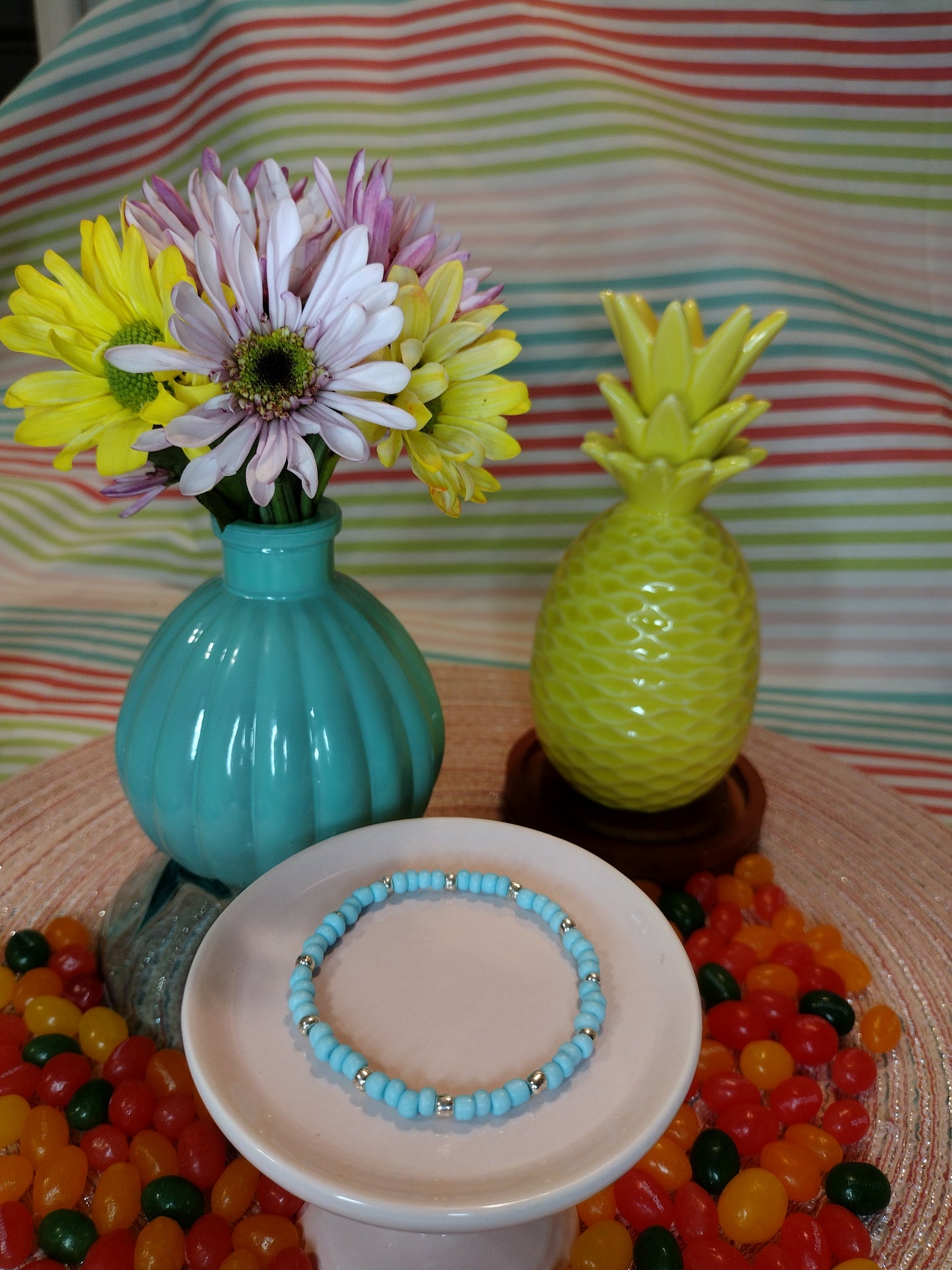 Teal Blue Seed Bead Bracelet