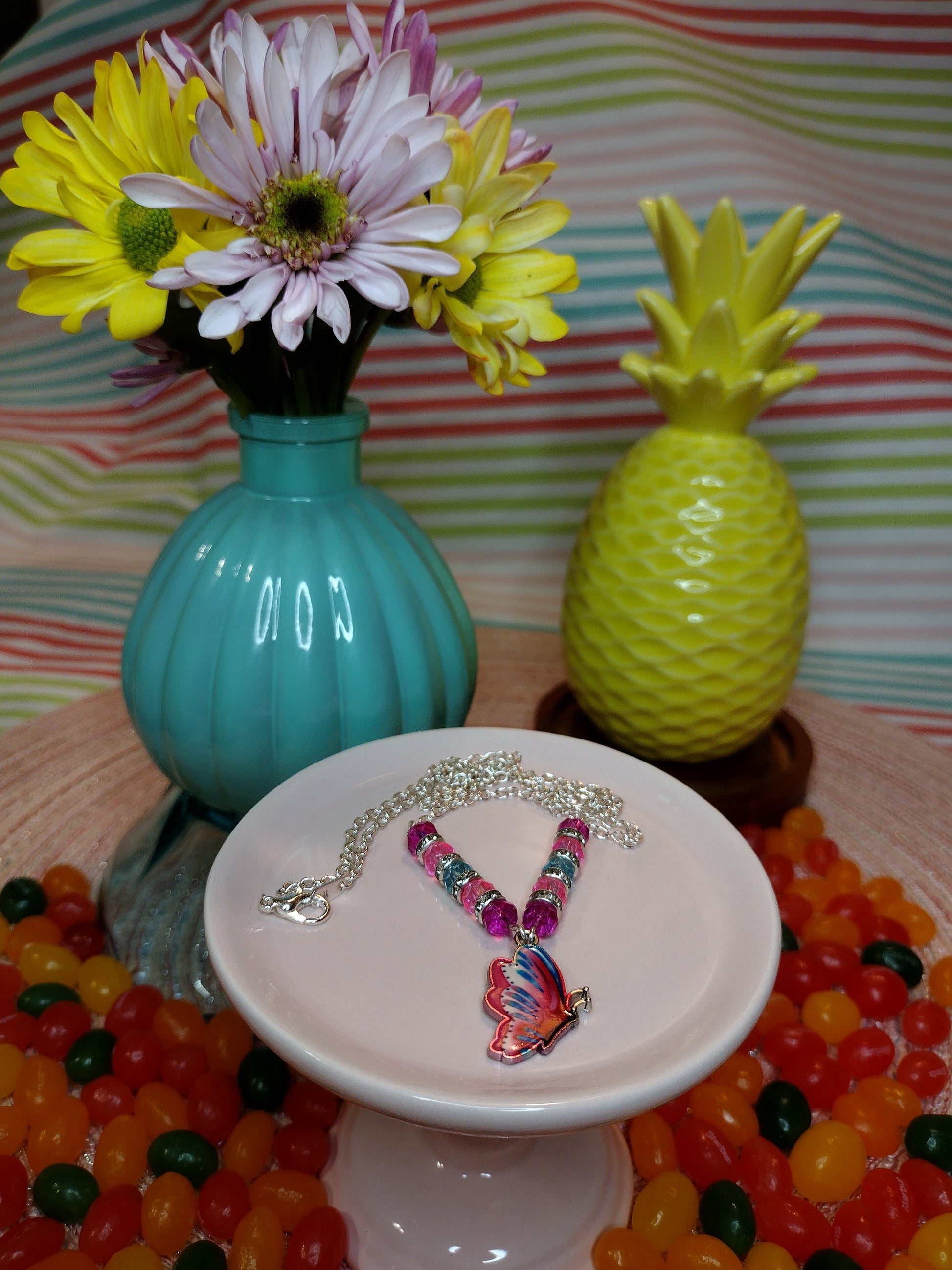 Dark Pink Butterfly Necklace Pretty Pineapple Bead Pretty Pineapple Bead