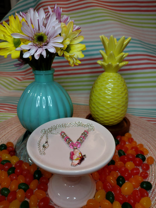 Pink Butterfly Necklace Pretty Pineapple Bead Pretty Pineapple Bead