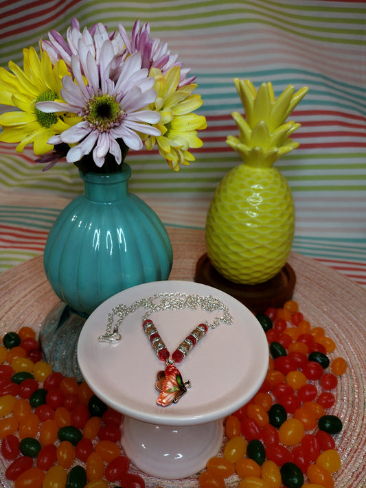 Red Butterfly Necklace Pretty Pineapple Bead Pretty Pineapple Bead