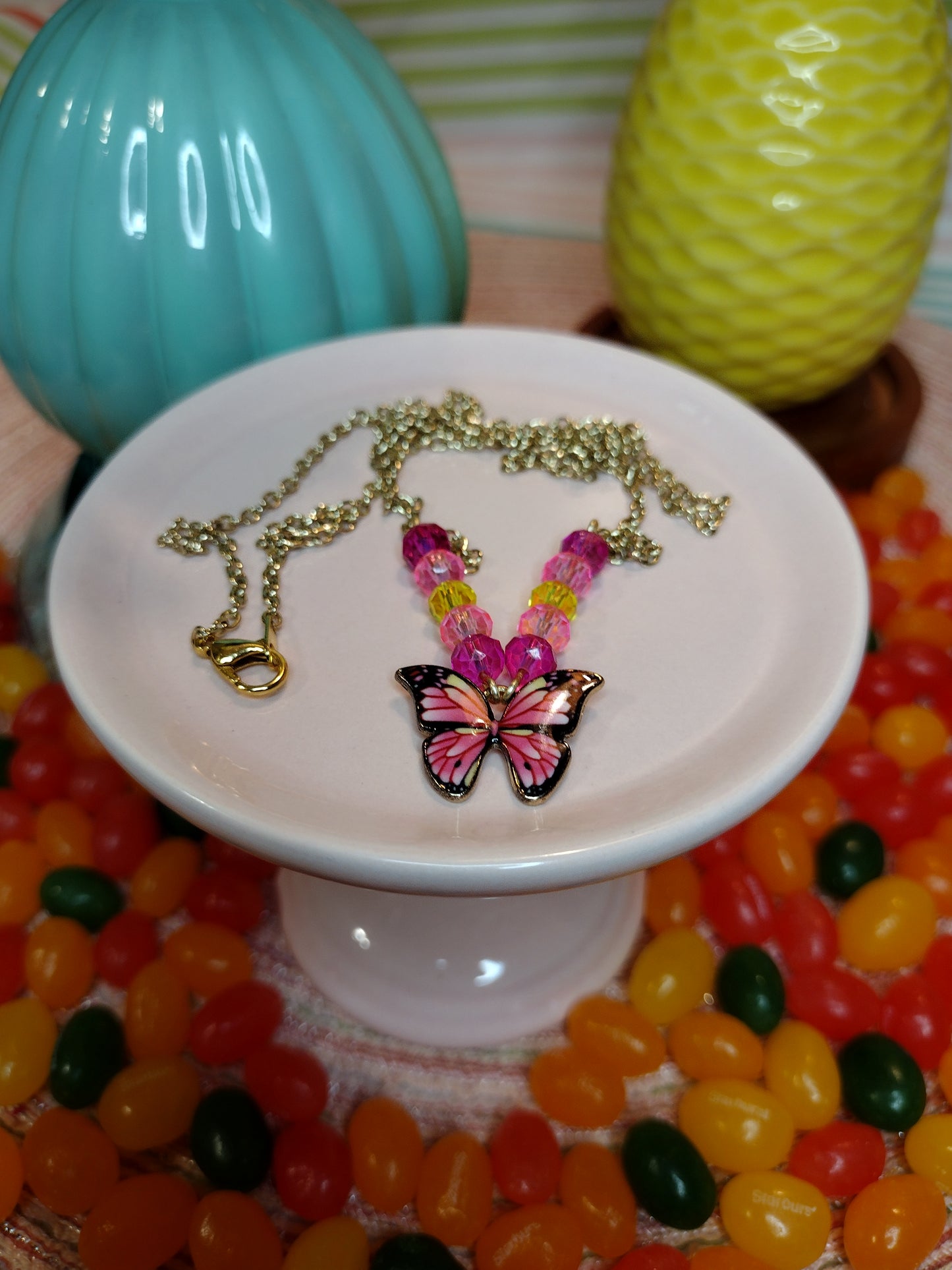 Pink Butterfly Necklace Pretty Pineapple Bead Pretty Pineapple Bead