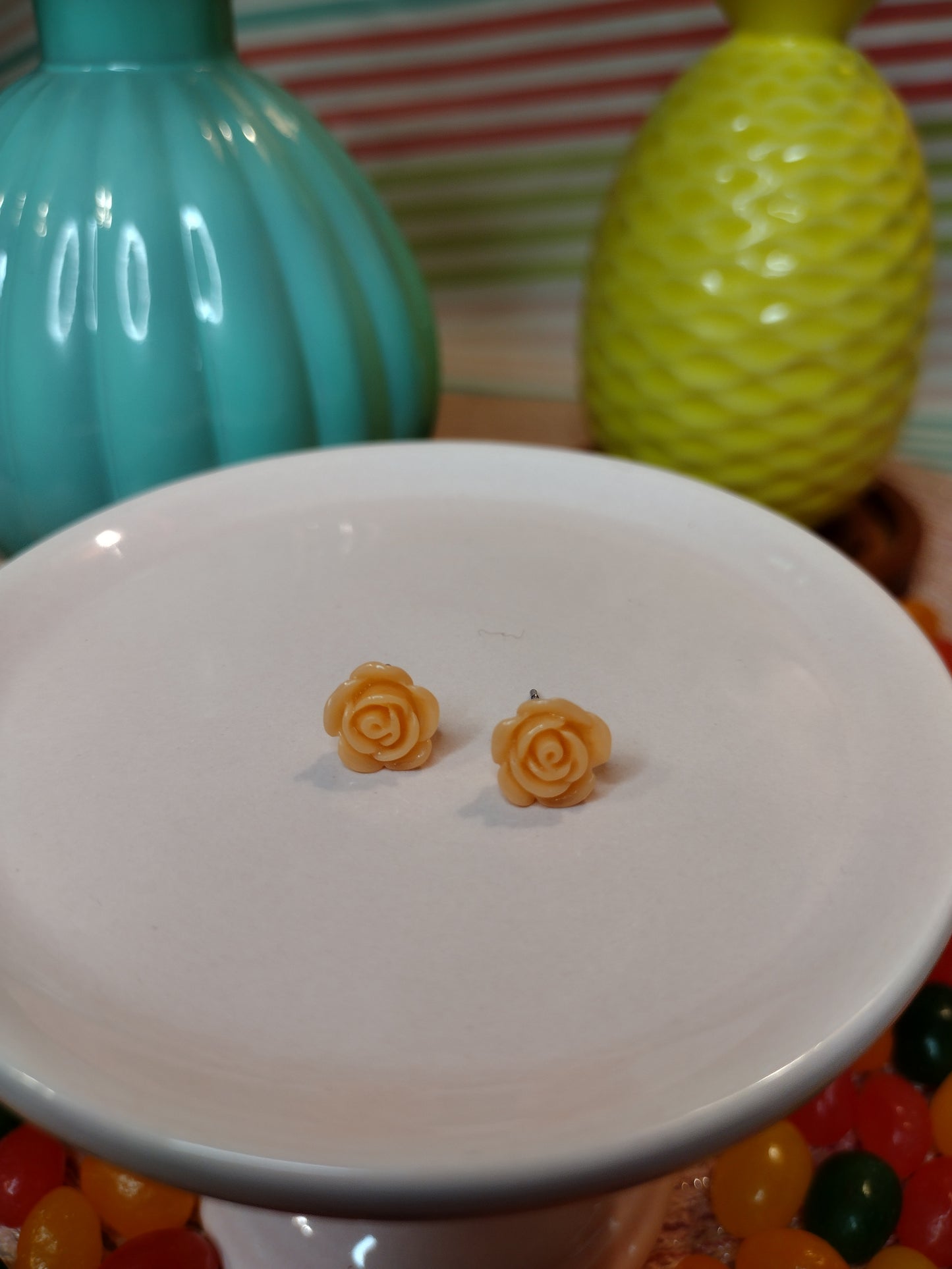 Mini Orange Flower Stud Earrings