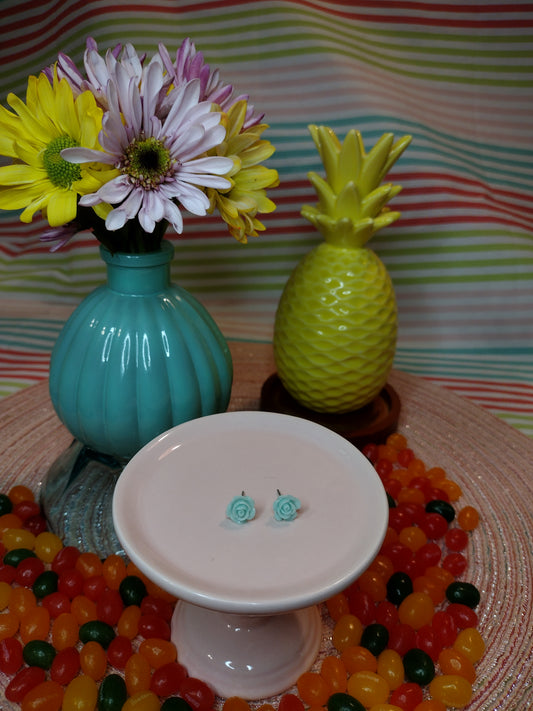Mini Teal Flower Stud Earrings